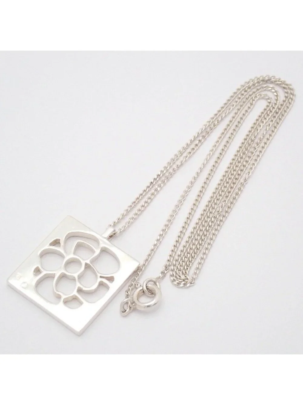Chanel Camellia Square Plate Necklace 925 Sterling Silver Pawn
